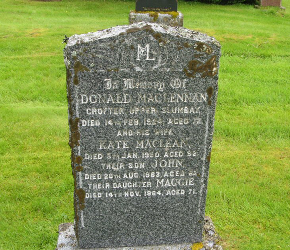 Photo of headstones/Donald MacLennan died 1924 MI Lochcarron New